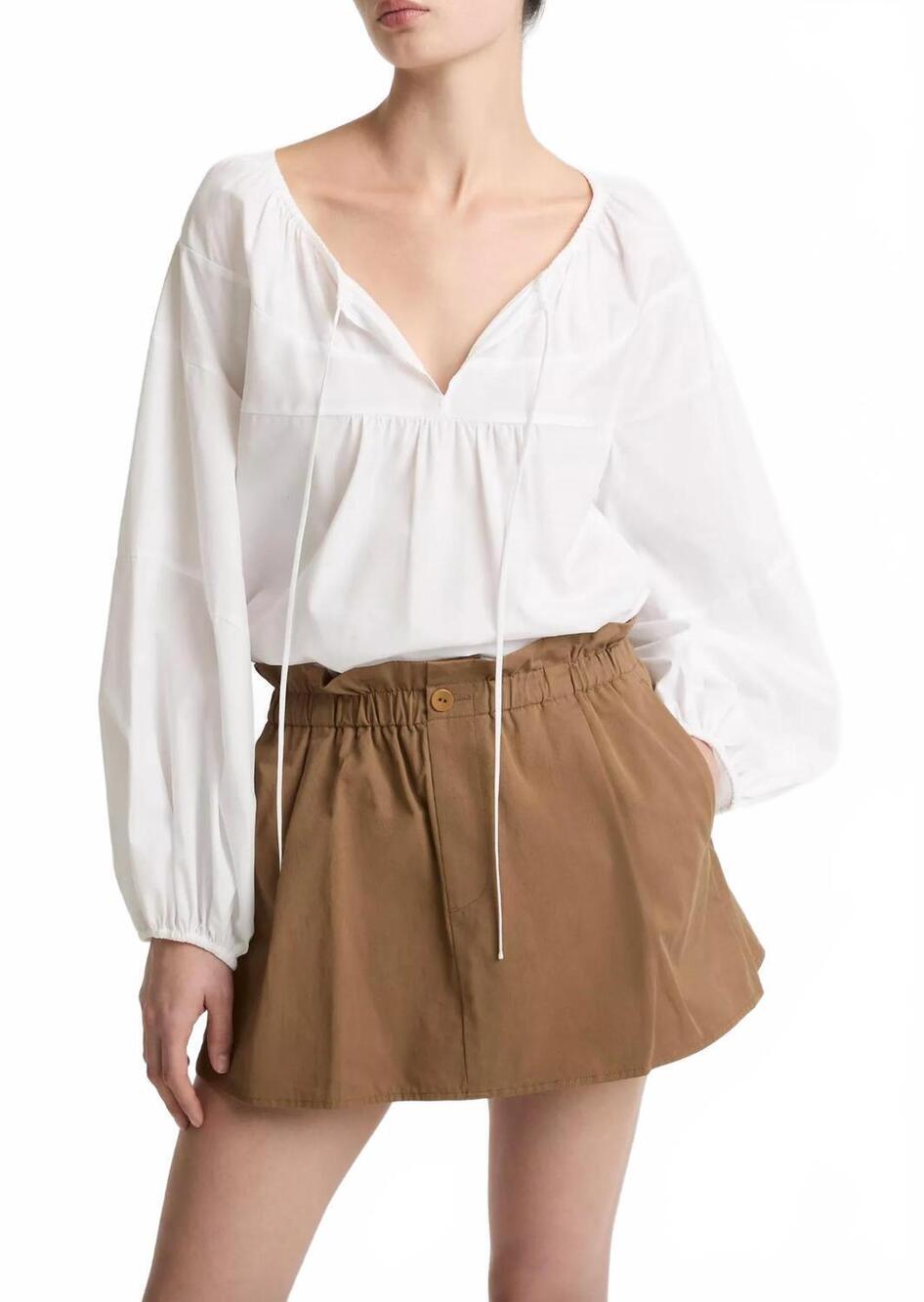 NEW VINCE shirred long sleeve top in optic white